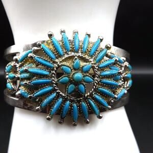Vintage Faux Turquoise Silver Tone Cuff Bracelet, Southwestern, 5 1/2 Inches